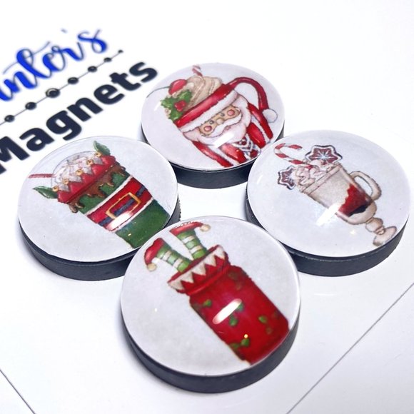 Set 4 Handcrafted Christmas Coffee 2 Magnets - Refrigerator Kitchen Whiteboard - Picture 2 of 3